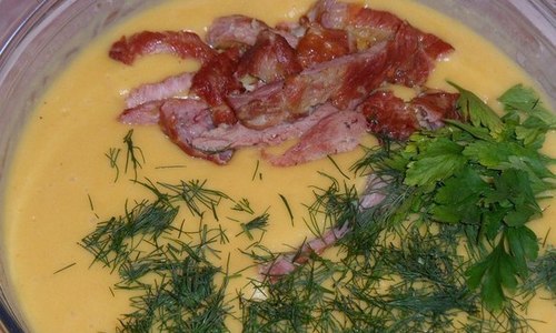 Суп картофельный с копченостями и плавленым сыром